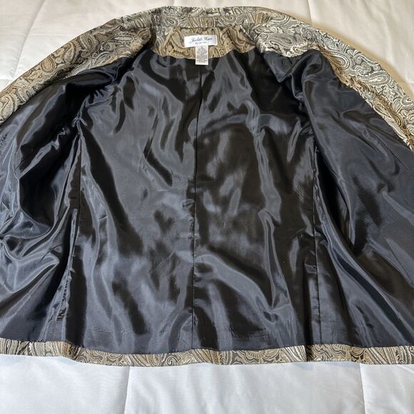 Judith Hart Womens Gold Metallic Paisley Print Lined Blazer Jacket Size 12 - Picture 9 of 12